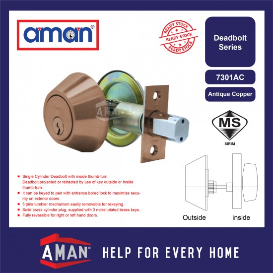 AMAN Deadbolt Lock Internal Function Single Side Cylinder Double Side Cylinder SIRIM - 7300 Series