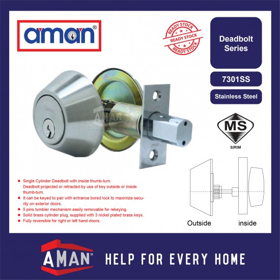 AMAN Deadbolt Lock Internal Function Single Side Cylinder Double Side Cylinder SIRIM - 7300 Series