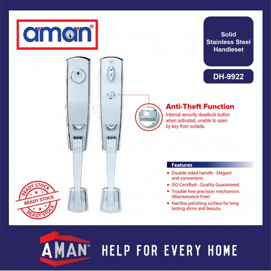 AMAN Solid Stainless Steel Double Entrance Handleset With Mortise Lockcase