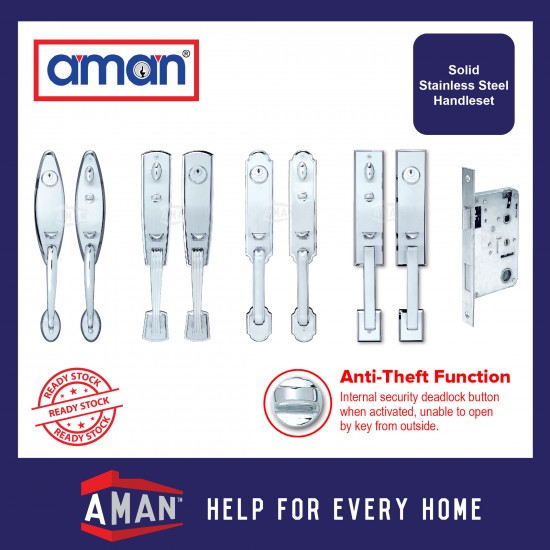 AMAN Solid Stainless Steel Double Entrance Handleset With Mortise Lockcase