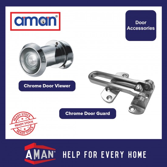 AMAN 200 Degree Wide Angle Sight Chrome Door Viewer With Cover / Door Guard