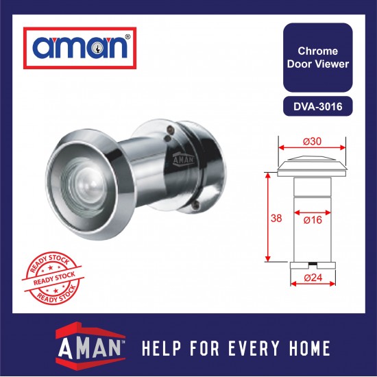 AMAN 200 Degree Wide Angle Sight Chrome Door Viewer With Cover / Door Guard