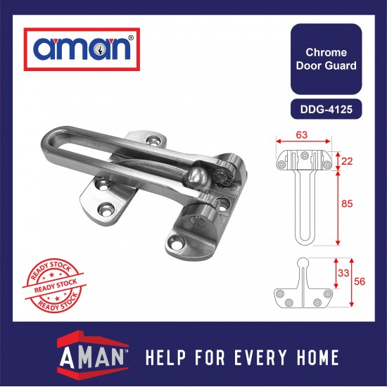 AMAN 200 Degree Wide Angle Sight Chrome Door Viewer With Cover / Door Guard