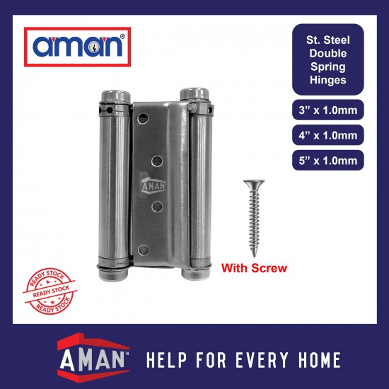 AMAN 2PCS Stainless Steel Double Spring Hinges With Screw