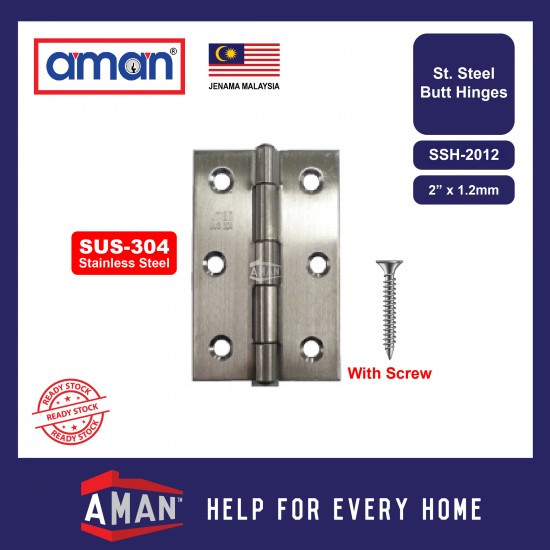 AMAN 2PCS SUS 304 Stainless Steel Hinges With Screw