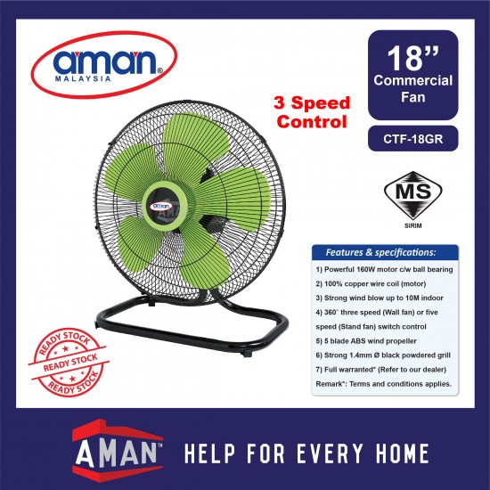 AMAN 18" 3 Speeds Commercial Floor Fan CTF-18GR