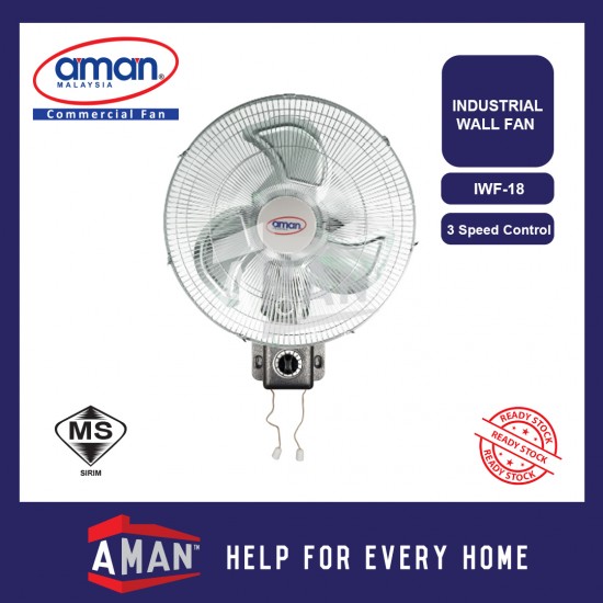 AMAN 18" Heavy Duty 3 Speeds Industrial Wall Fan IWF-18
