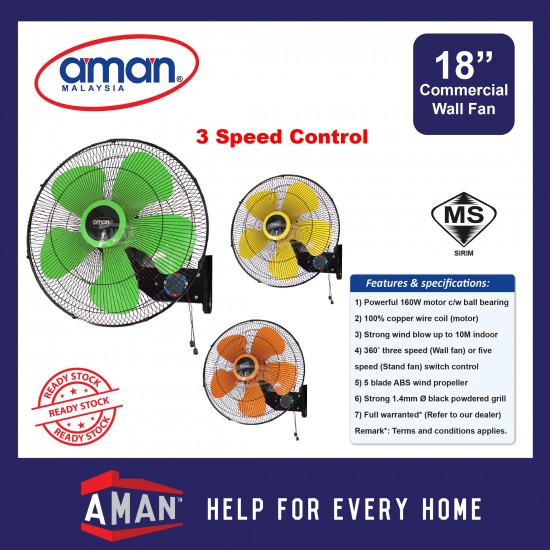 AMAN 18" 3 Speeds Commercial Wall Fan CWF-18