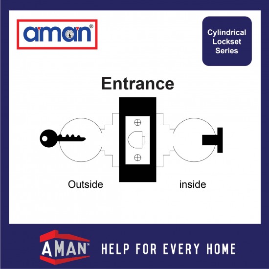 AMAN Big Rose Cylindrical Marble Door Knob Lock Set - MK-6971SS