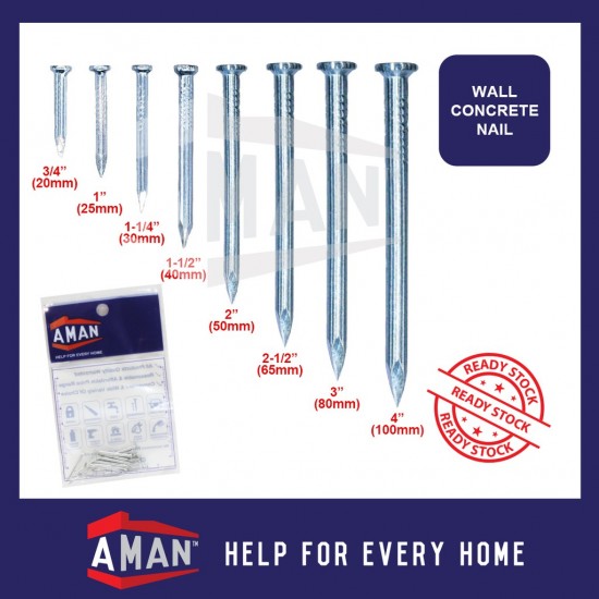 AMAN Grooved Shank Concreate Nail Wall Nail Paku Simen Paku Cement Paku Dinding Paku Batu 1" 1.5" 2" 2.5"
