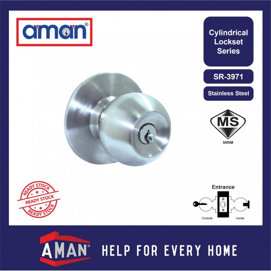 AMAN Cylindrical Door Knob Stainless Steel SIRIM - SR-3991 / SR-3971 Series