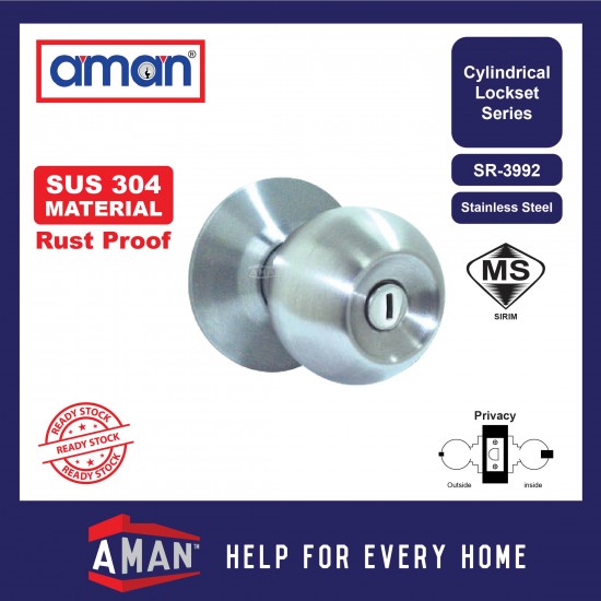 AMAN Cylindrical Door Knob Stainless Steel SIRIM - SR-3991 / SR-3971 Series