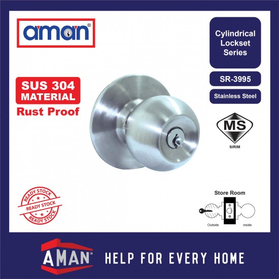 AMAN Cylindrical Door Knob Stainless Steel SIRIM - SR-3991 / SR-3971 Series