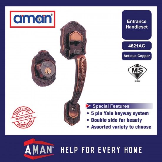 AMAN Double Entrance Handleset V-4621AC - Solid Brass
