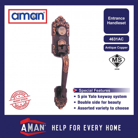 AMAN Double Entrance Handleset V-4631AC - Solid Brass