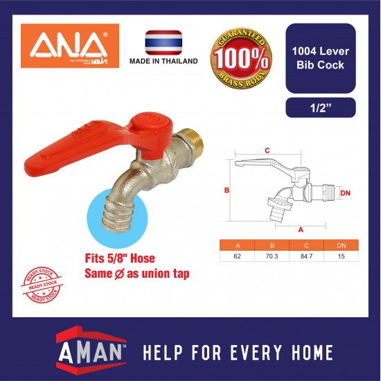 ANA Lever Bib Cock Ball Cock Aluminium Handle Washing Machine Faucet 1/2'' 3/4"