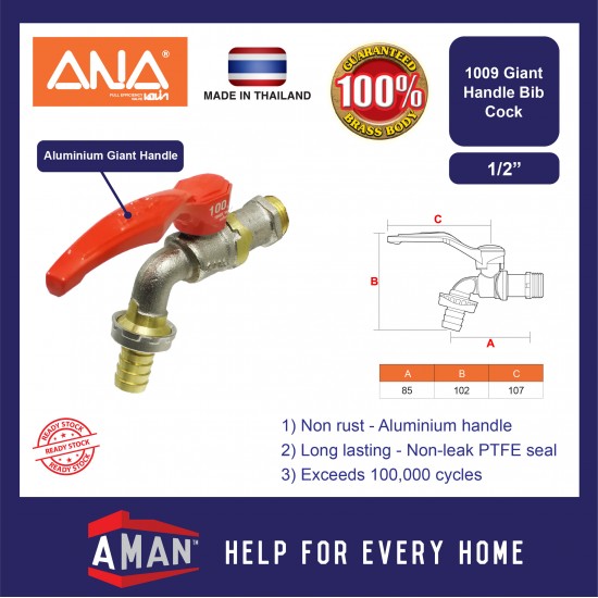 ANA Lever Bib Cock Ball Cock Aluminium Handle Washing Machine Faucet 1/2'' 3/4"