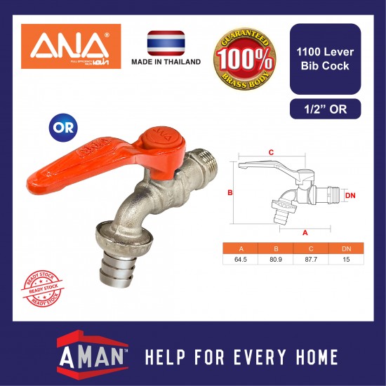 ANA Lever Bib Cock Ball Cock Aluminium Handle Washing Machine Faucet 1/2'' 3/4"