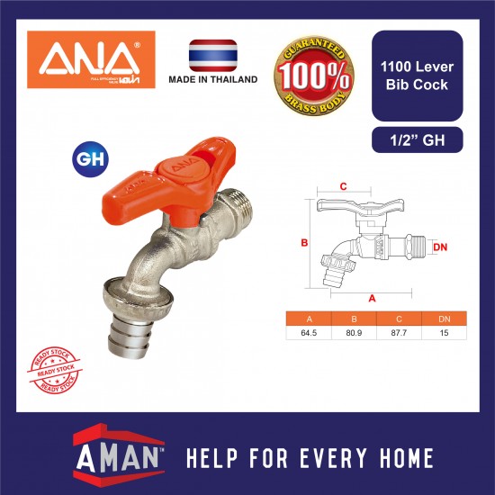 ANA Lever Bib Cock Ball Cock Aluminium Handle Washing Machine Faucet 1/2'' 3/4"