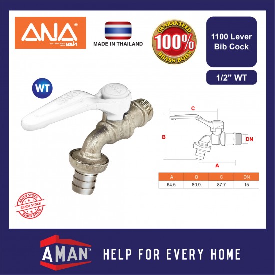 ANA Lever Bib Cock Ball Cock Aluminium Handle Washing Machine Faucet 1/2'' 3/4"