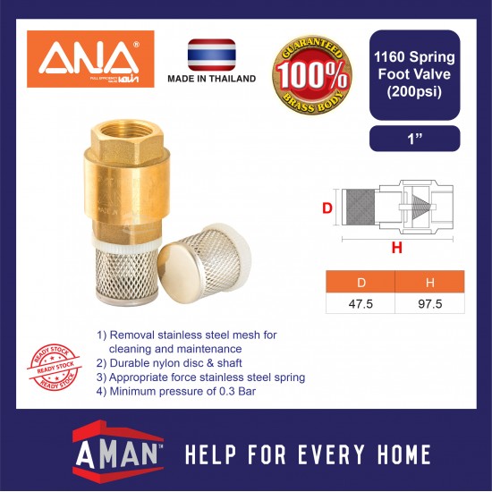 ANA Spring Check Valve / Spring Foot Valve 1/2" 3/4" 1"
