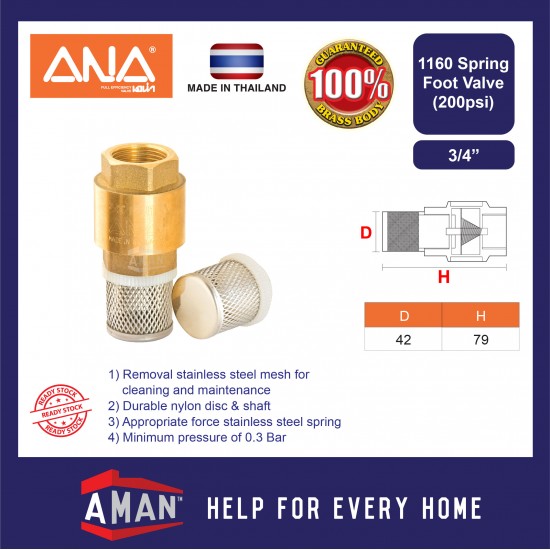 ANA Spring Check Valve / Spring Foot Valve 1/2" 3/4" 1"