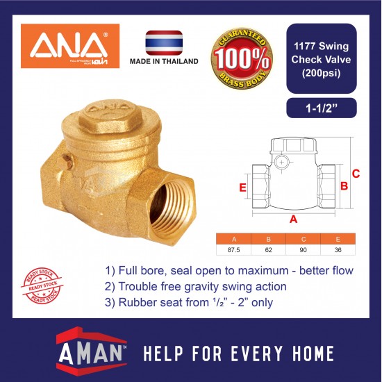 ANA Swing Check Valve 1" 1-1/4" 1-1/2"