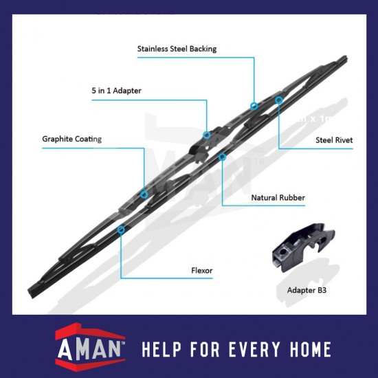 Blaupunkt Premium Car Wiper Blade Compatible With All U-Hook Type Perodua Proton Toyota Honda Mazda Nissan Hyundai