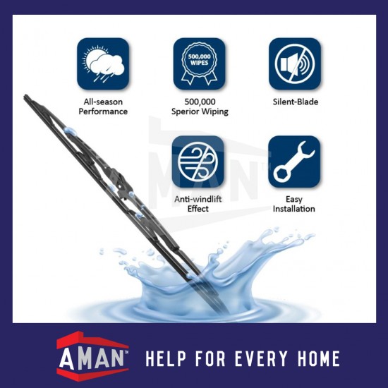 Blaupunkt Premium Car Wiper Blade Compatible With All U-Hook Type Perodua Proton Toyota Honda Mazda Nissan Hyundai