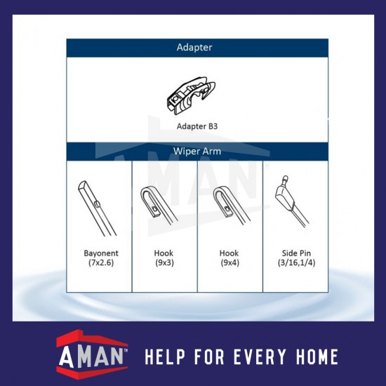 Blaupunkt Premium Car Wiper Blade Compatible With All U-Hook Type Perodua Proton Toyota Honda Mazda Nissan Hyundai