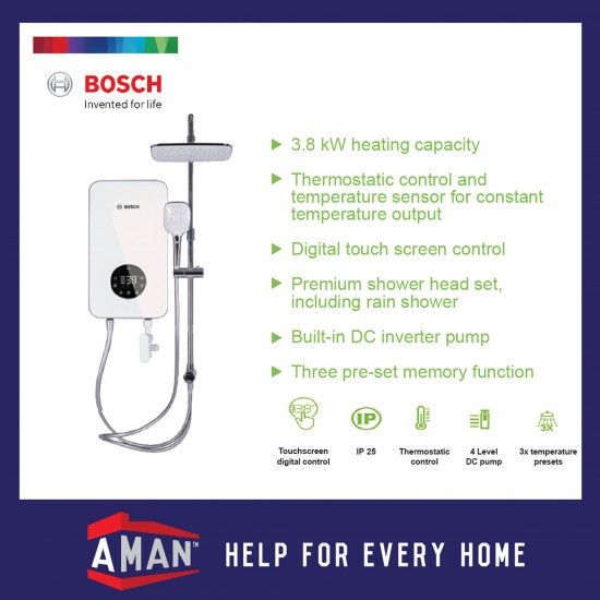 Bosch Tronic 8000S – Electric Instantaneous Water Heater with DC pump and rain shower