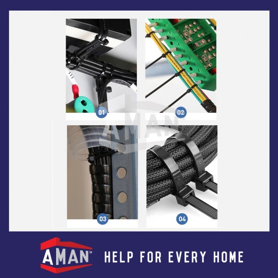 AMAN Cable Ties Nylon Wire 100pcs 4"6"8"10" Pengikat Wayar Kabel Tie Locking Zip Black White Garden Home Wiring Bind