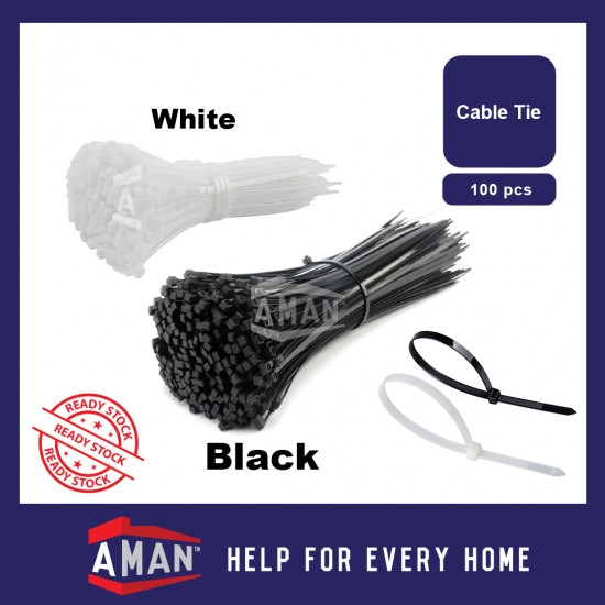 AMAN Cable Ties Nylon Wire 100pcs 4"6"8"10" Pengikat Wayar Kabel Tie Locking Zip Black White Garden Home Wiring Bind