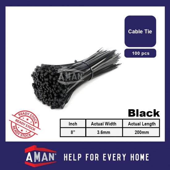 AMAN Cable Ties Nylon Wire 100pcs 4"6"8"10" Pengikat Wayar Kabel Tie Locking Zip Black White Garden Home Wiring Bind