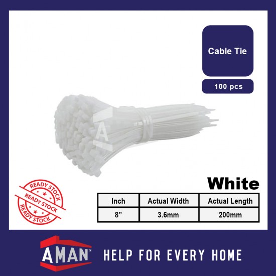AMAN Cable Ties Nylon Wire 100pcs 4"6"8"10" Pengikat Wayar Kabel Tie Locking Zip Black White Garden Home Wiring Bind