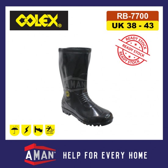 COLEX RB-7700 PVC Black Safety Rain Boots 12" Height Plastic Kasut Hitam