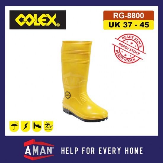 COLEX RG-8800 PVC Yellow Safety Rain Boots 14" Height Plastic Kasut Kuning