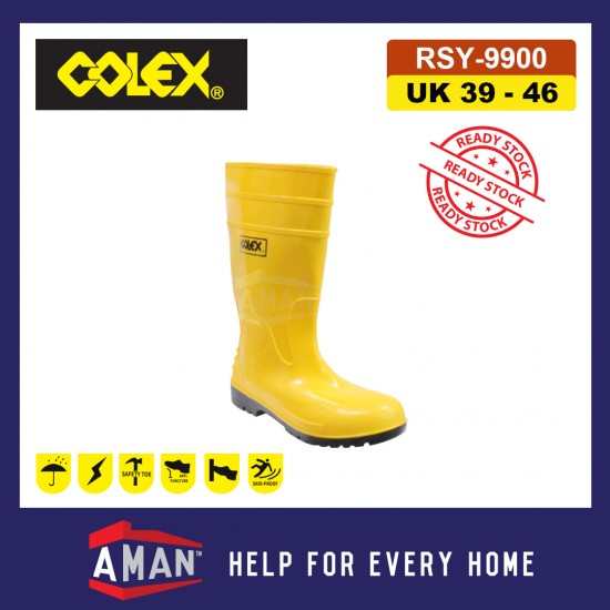 COLEX RSY-9900 PVC Yellow Steel Toe Cap Mid Sole Safety Rain Boots 14" Height Kasut Getah Kuning + Kepala Tapak Besi
