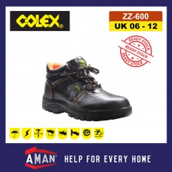 COLEX ZZ600 High Quality Steel Toe Cap Mid Sole Mid Cut Safety Shoe Shoes Kasut Kerja Besi Selamat (Black)