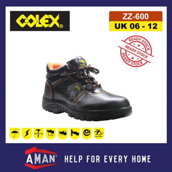 COLEX ZZ600 High Quality Steel Toe Cap Mid Sole Mid Cut Safety Shoe Shoes Kasut Kerja Besi Selamat (Black)