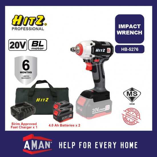 HITZ HB-5276 20V Cordless Impact Wrench With 2 Batteries 1 Fast Charger SIRIM Brushless