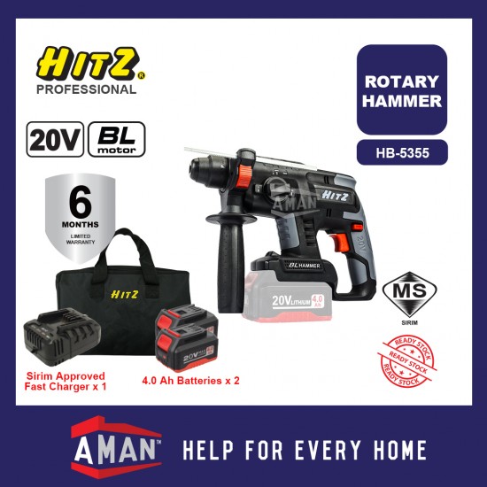 HITZ HB-5355 20V Cordless Rotary Hammer With 2 Batteries 1 Fast Charger SIRIM Brushless
