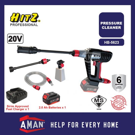HITZ HB-5623 20V Cordless High Pressure Cleaner With 1 Batteries 1 Fast Charger SIRIM