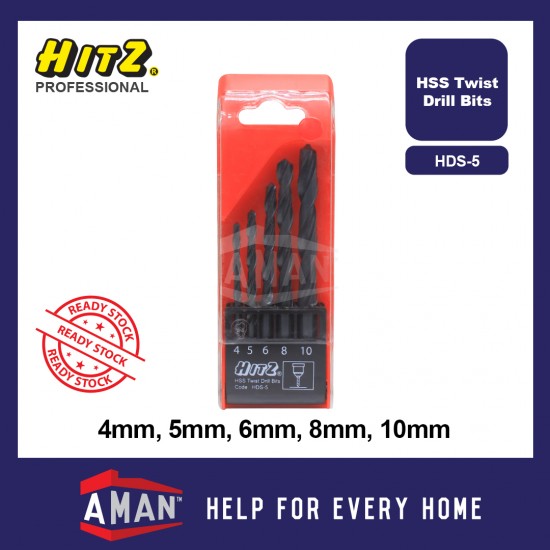 HITZ HSS Drill Bits Set Twist Bits Drilling Metal Steel Wood Plastic Aluminium Fiber Mata Tebuk Besi Inch