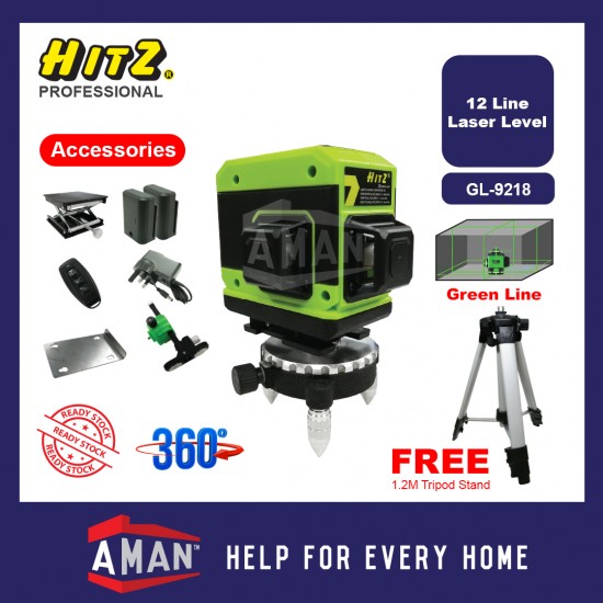 HITZ 12 Line 3D Laser Level Light Self-Leveling 360° Rotary Cross Auto Measuring GL-9218