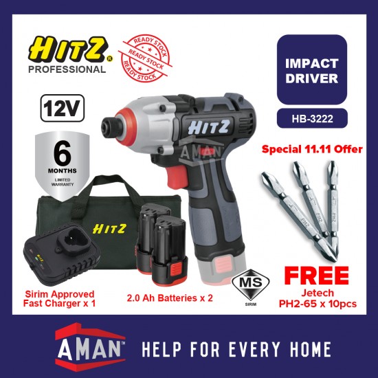 HITZ HB-3118 12V Cordless Impact Drill With 2 Batteries 1 Fast Charger SIRIM