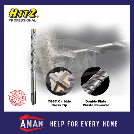 HITZ SDS Plus Drill Bits 4 Flute Cutter Carbide Tip 5mm - 20mm Concrete Masonry Rotary Hammer Tebuk Simen Dinding