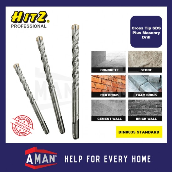 HITZ SDS Plus Drill Bits 4 Flute Cutter Carbide Tip 5mm - 20mm Concrete Masonry Rotary Hammer Tebuk Simen Dinding
