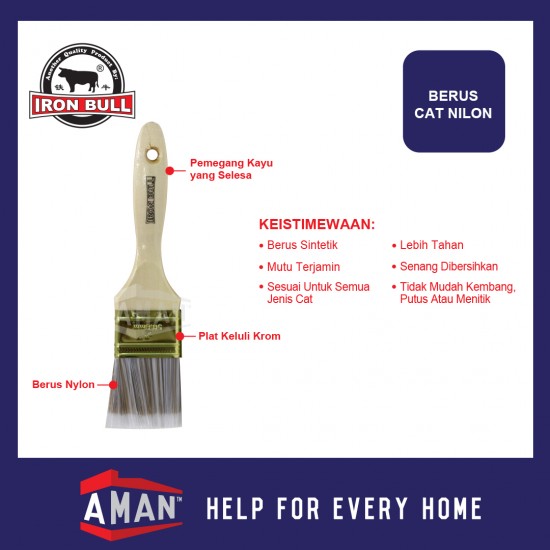 IRONBULL Paint Nylon Synthetic Filament Paint Brush Berus 1" 1.5" 2" 2.5" 3" 4"