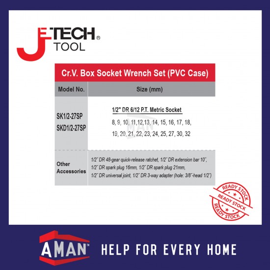 JETECH CRV Box Socket Set 6PT 12PT 27SP 8-32mm